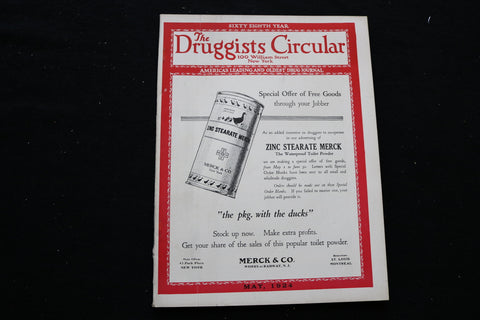 1924 MAY THE DRUGGISTS CIRCULAR MAGAZINE - ZINC STEARATE MERCK COVER - B 1126H