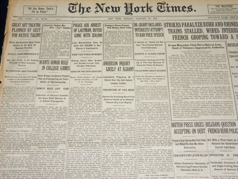 1923 JANUARY 29 NEW YORK TIMES - GREAT ART THEATRE PLANNED BY GEST - NT 7898