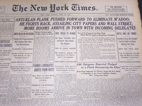 1924 JUNE 23 NEW YORK TIMES - ANTI-KHAN PLANK PUSHED ELIMINATE M'ADOO - NT 5092