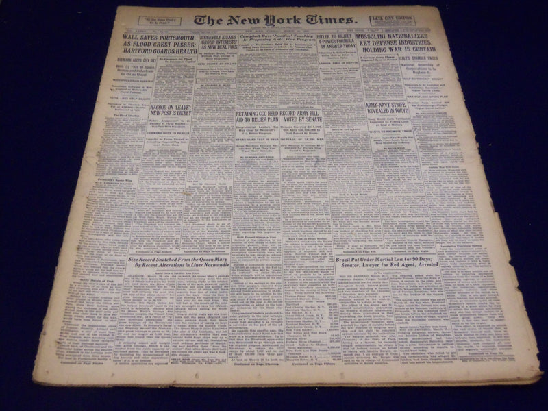 1936 MARCH 24 NEW YORK TIMES - MUSSOLINI NATIONALIZES KEY DEFENSE - NT 1843