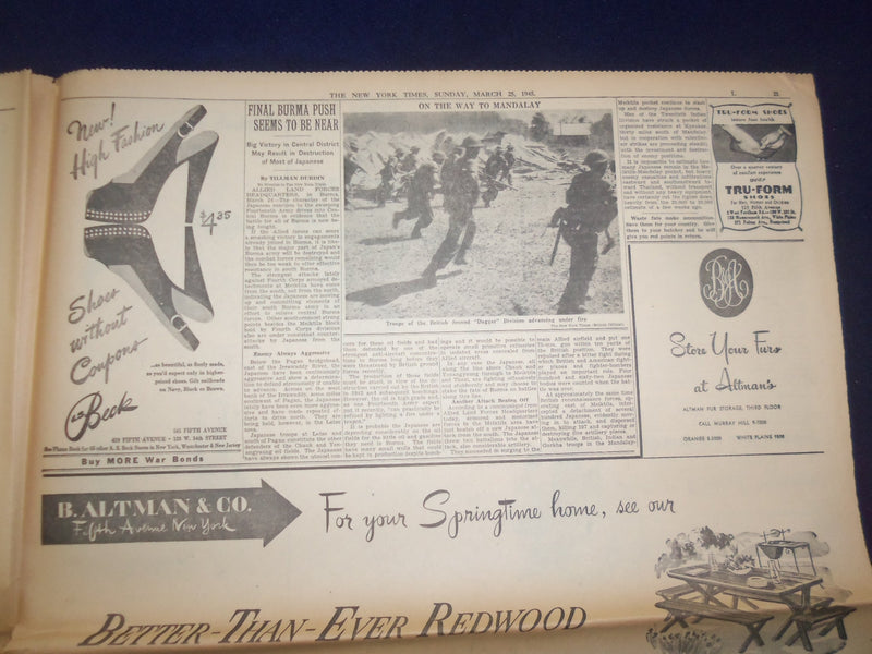 1945 MARCH 25 NEW YORK TIMES - ALLIES STORM ACROSS RHINE AT 4 POINTS - NP 6676