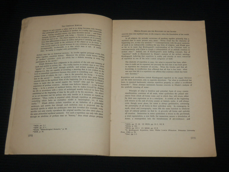 1962 MIRCEA ELIADE AND THE RECOVERY OF THE SACRAD SOFTCOVER BOOK - J 6983