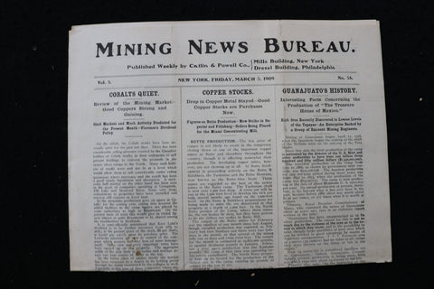 1909 MARCH 5 MINING NEWS BUREAU NEWSPAPER - CATLIN & POWELL CO. - K 2946