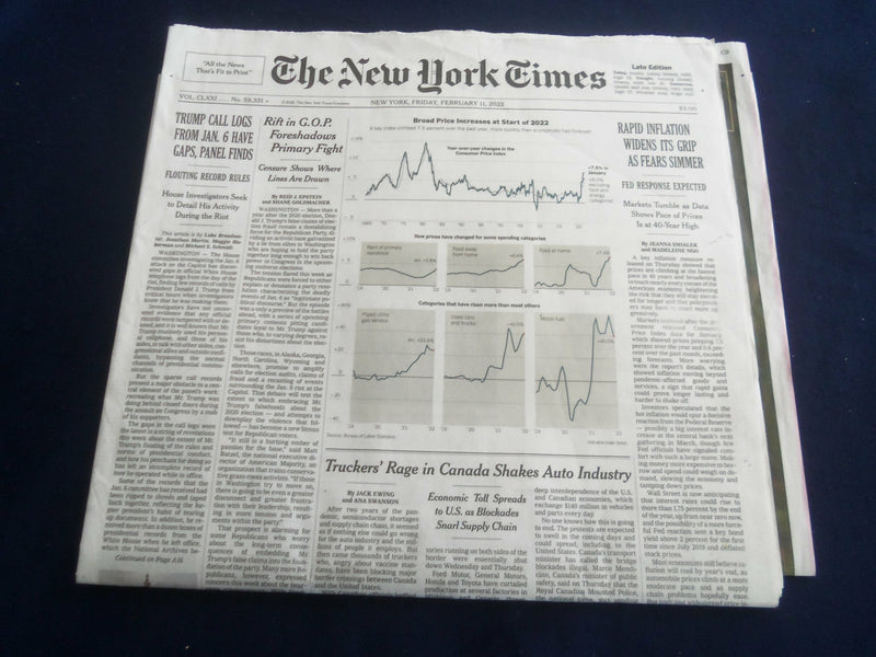 2022 FEBRUARY 11 NEW YORK TIMES - TRUMP CALL LOGS FROM JANUARY 6 HAVE GAPS