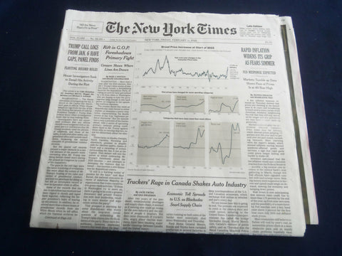 2022 FEBRUARY 11 NEW YORK TIMES - TRUMP CALL LOGS FROM JANUARY 6 HAVE GAPS