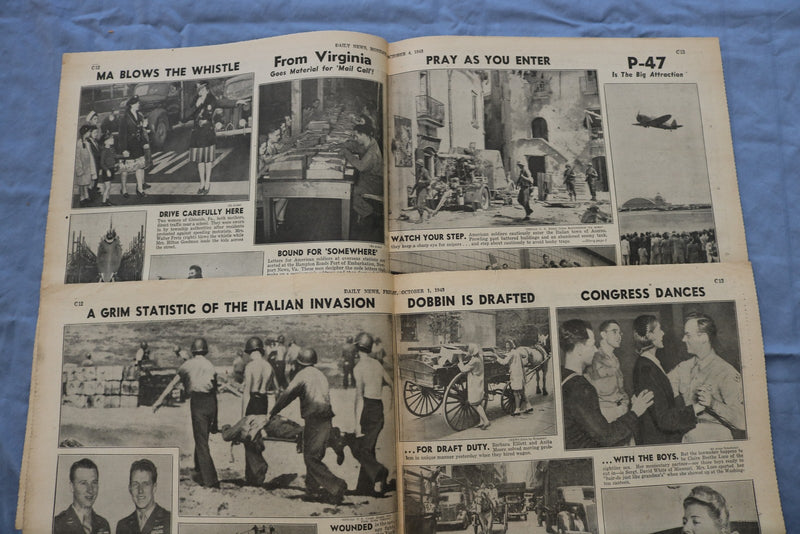 1943 NEW YORK DAILY NEWS CENTERFOLDS - WORLD WAR II - LOT OF 171 - O 3829