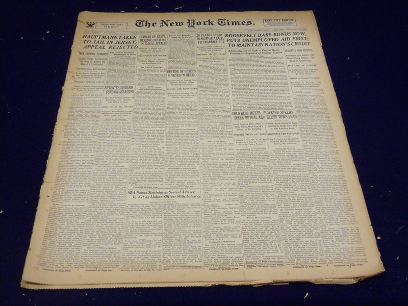 1934 OCTOBER 20 NEW YORK TIMES - HAUPTMANN TAKEN TO JAIL IN JERSEY - NT 1621