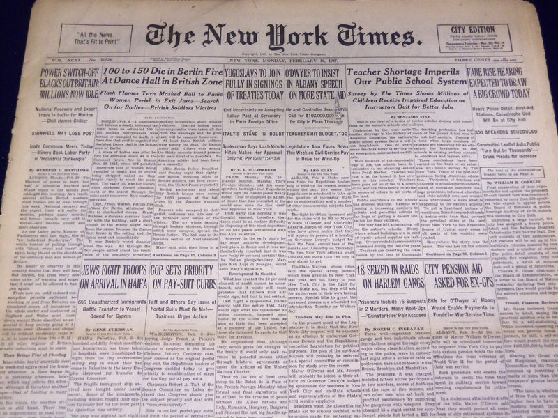 1947 FEBRUARY 10 NEW YORK TIMES - BERLIN DANCE HALL FIRE - NT 3301