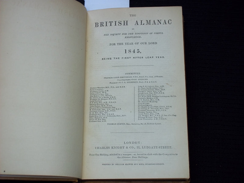1845 THE BRITISH ALMANAC AND COMPANION VOLUME - LONDON - KD 7590