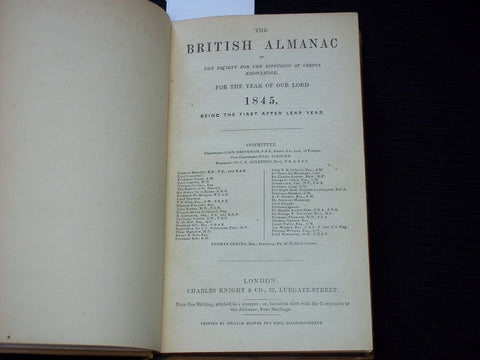 1845 THE BRITISH ALMANAC AND COMPANION VOLUME - LONDON - KD 7590