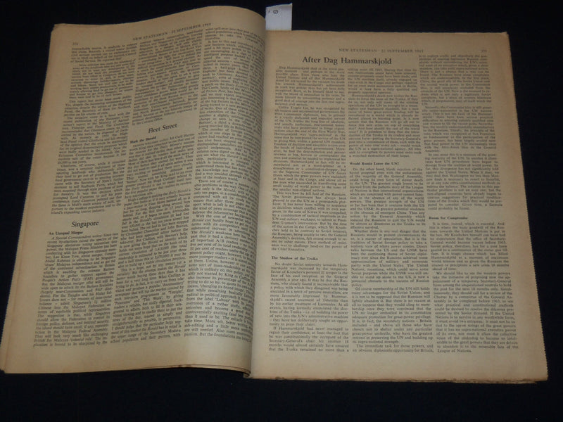 1961 SEPT 22 NEW STATESMAN WEEK-END REVIEW MAGAZINE - AFTER HAMMARSKJOLD- K 2055