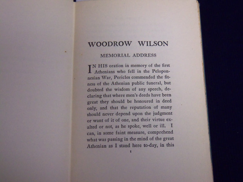 1925 WOODROW WILSON MEMORIAL ADDRESS BOOK BY DR. ALDERMAN - KD 703H