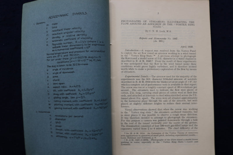 1928 APRIL AERONAUTICAL RESEARCH COMMITTEE REPORTS SOFTCOVER BOOK - K 911