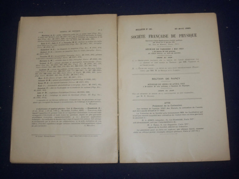 1923 APRIL LE JOURNAL DE PHYSIQUE ET RADIUM - FRENCH TEXT - J 6013