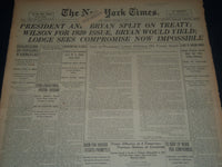 1920 JAN 9 NEW YORK TIMES NEWSPAPER - PRESIDENT & BRYAN SPLIT ON TREATY- NT 7554