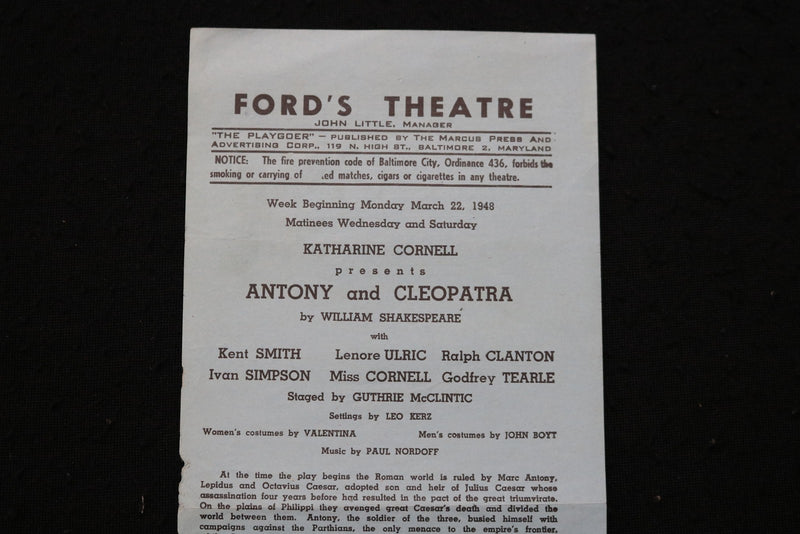 1948 MARCH 22 ANTOHY AND CLEOPATRA PROGRAM - CHARLTON HESTON - K 2818