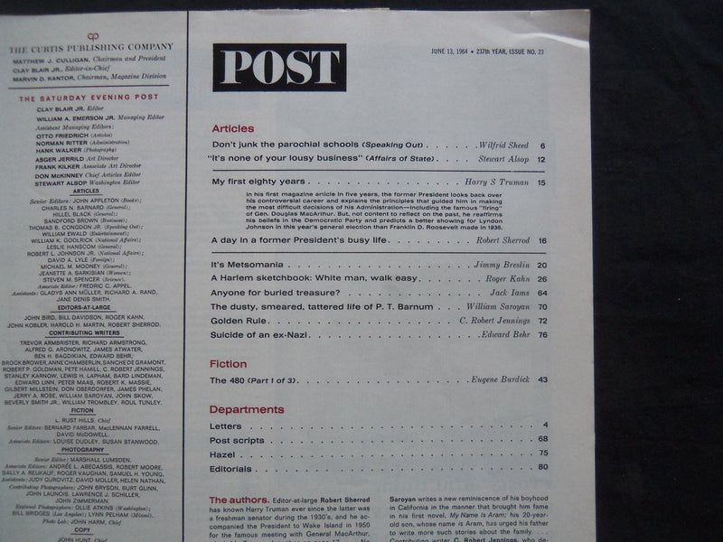 1964 JUNE 13 THE SATURDAY EVENING POST MAGAZINE - HARRY TRUMAN COVER - SP 2408