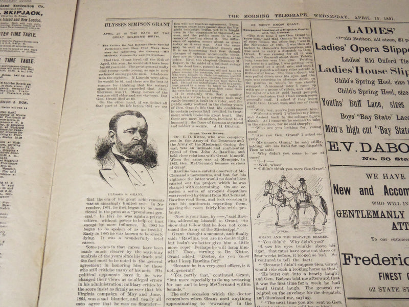 1891 APRIL 15 MORNING TELEGRAPH NEWSPAPER - LINCOLN'S DEATH 26TH ANNIV- NP 2152C