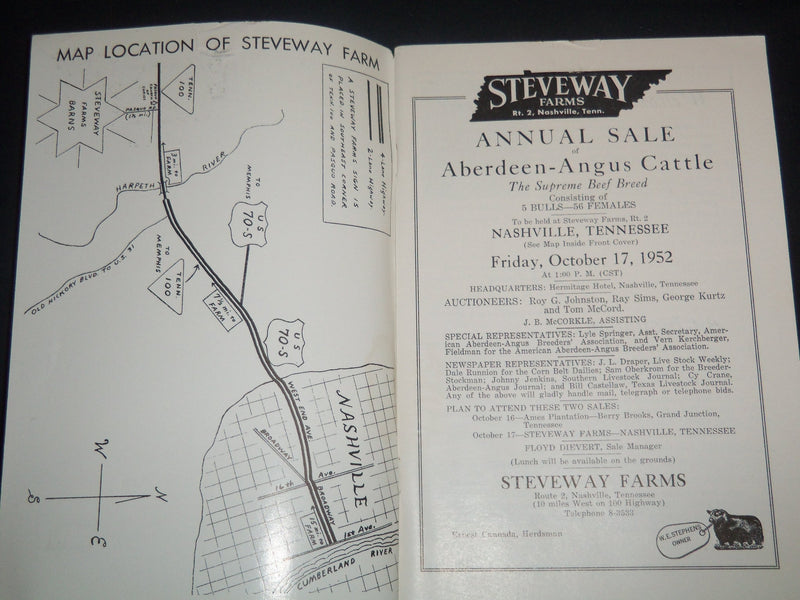 1952 STEVEWAY FARMS ABERDEEN-ANGUS BREEDERS' ANNUAL CATTLE SALE CATALOG - J 9229