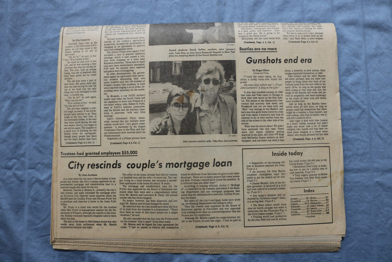 1980 DECEMBER 9 THE EVENING SUN - JOHN LENNON MURDERED - BALTIMORE, MD - NP 9214