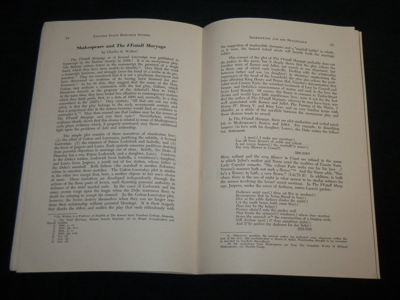 1964 SEPTEMBER SHAKESPEARE AND THE RENAISSANCE BOOK - EMPORIA STATE - J 6816