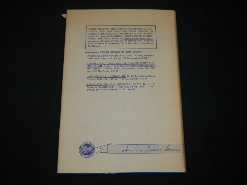1957 DEGENERATIVE CHANGES IN THE STERNOCLAVICULAR JOINTS BOOK DEPALMA - KD 6362