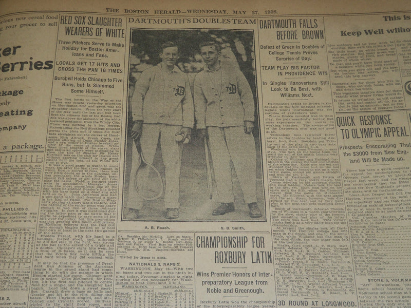 1908 MAY 27 THE BOSTON HERALD - GIANT BATTLESHIP MICHIGAN LAUNCHED - BH 75