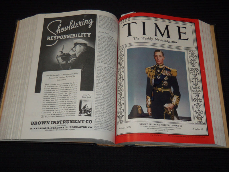 1937 JAN-MAR TIME MAGAZINE BOUND VOLUME - GREAT COVERS - NICE ADS - KD 3806N