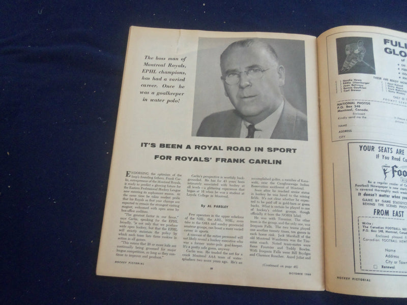 1960 OCTOBER HOCKEY PICTORIAL MAGAZINE - DEAN PRENTICE COVER - ST 200K