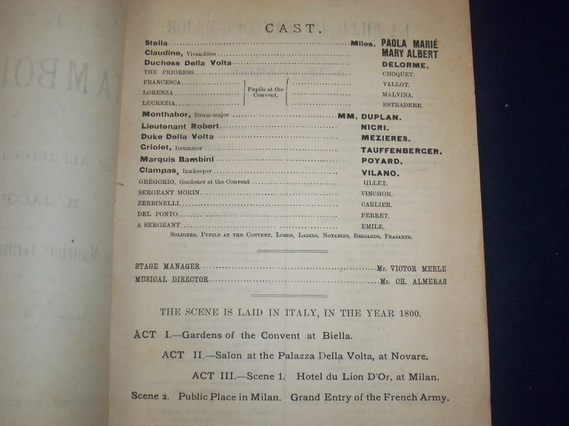 1880 MAURICE GRAU'S FRENCH OPERA CO. PROGRAM LA FILLE DU TAMBOUR MAJOR - J 1886