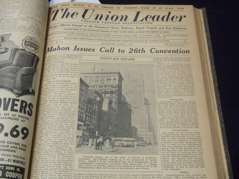 1939 THE UNION LEADER - CHICAGO RAILWAY - RAPID - BUS EMPLOYEES BOUND VOLUME