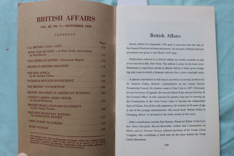 1959-1961 BRITISH AFFAIRS QUARTERLY MAGAZINE - LOT OF 2 - K 3263