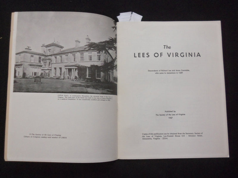 1967 THE LEES OF VIRGINIA SOFTCOVER BOOK - SOCIETY OF LEES OF VIRGINIA - J 9839