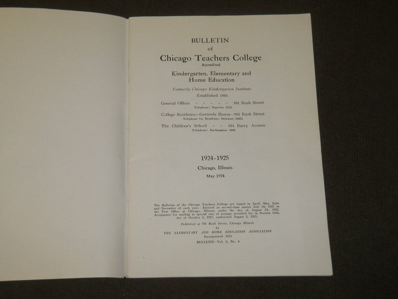 1924-1925 BULLETIN OF CHICAGO TEACHERS COLLEGE - ILLINOIS - J 3553