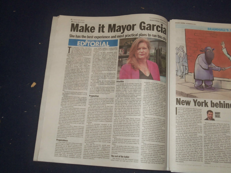 2021 MAY 16 NEW YORK DAILY NEWS NEWSPAPER -ENDORSES KATHRYN GARCIA FOR NYC MAYOR