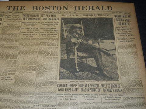 1908 MAY 16 THE BOSTON HERALD - JOHN B. MORAN RESTING IN THE SOUTH - BH 69