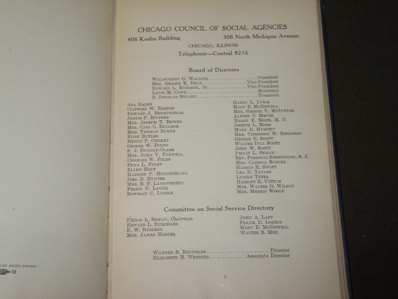 1926 SOCIAL SERVICE IN CHICAGO AND SUBURBS DIRECTORY - KD 5140