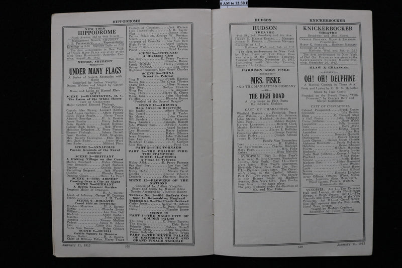 1913 JANUARY 11 THE CAST NEW YORK AMUSEMENT GUIDE - VIRGINIA HARNED - K 2753