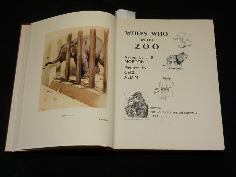1933 WHO'S WHO IN THE ZOO HARDCOVER BOOK BY MORTON & ALDIN - KD 2767L