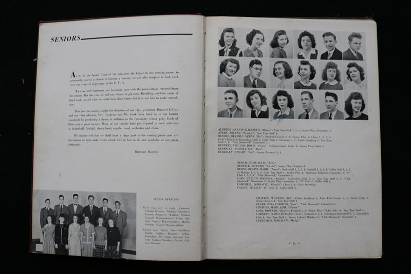 1945 TOM TOM OWEGO FREE ACADEMY YEARBOOK - OWEGO NEW YORK - HARDCOVER - YB 3481