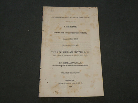 1814 REV. WILLIAM GRAVES FUNERAL SERMON BY ELIPHALET LYMAN - WOODSTOCK - J 6179