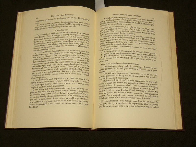 1950 THE PLACE OF THE LIBRARY IN A HARVARD UNIVERSITY - A CONFERENCE - KD 6246