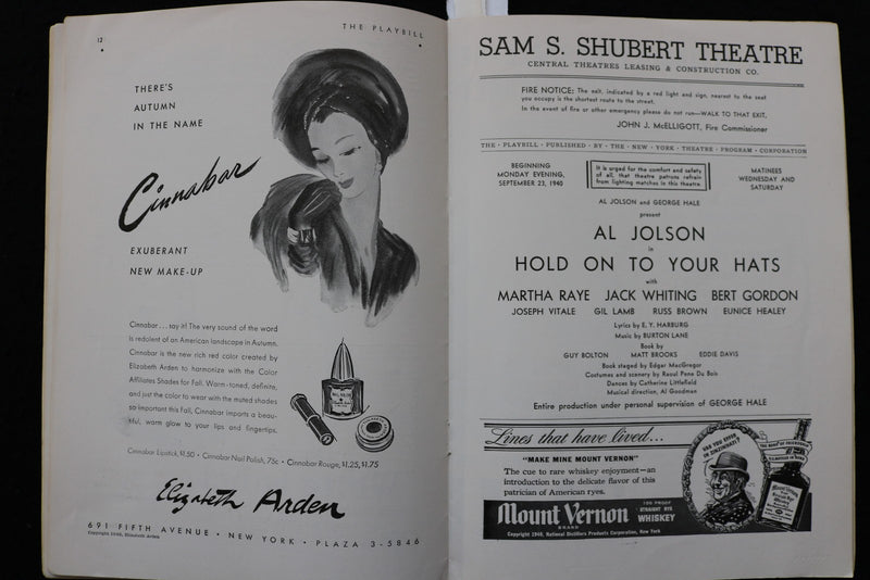 1940 HOLD ON TO YOUR HATS PROGRAM - THE PLAYBILL - AL JOLSON - K 3045