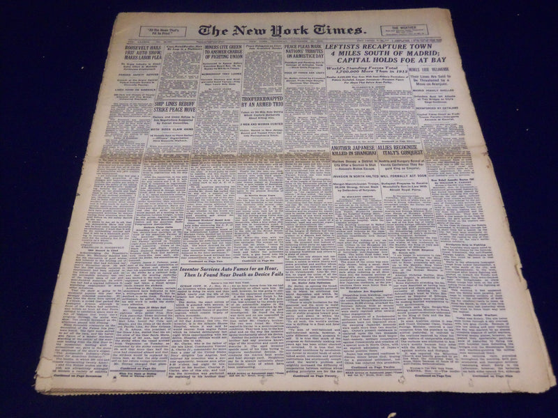 1936 NOVEMBER 12 NEW YORK TIMES - MADRID HEAVILY SHELLED - NT 2063
