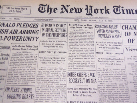 1935 MAY 3 NEW YORK TIMES - 60 DEAD IN REVOLT IN PHILIPPINES - NT 4883