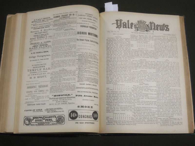 1883-1884 SEPT-JUNE YALE NEWS MAGAZINE BOUND VOLUME NO. 7 - SPORTS - KD 4589