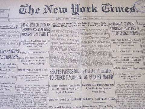 1921 JANUARY 25 NEW YORK TIMES - GRACE TRACES SCHWAB'S VOUCHER - NT 5505