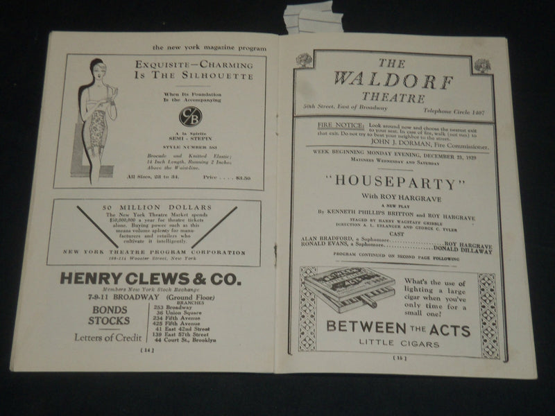 1929 HOUSEPARTY - WALDORF THEATRE PROGRAM - NEW YORK - J 5693