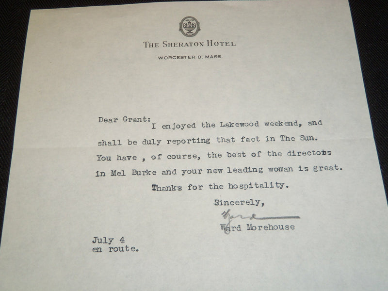 1949 WARD MOREHOUSE THEATER CRITIC TYPED SIGNED LETTER - J 5351