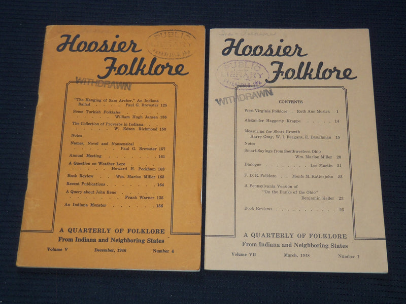 1946-1948 HOOSIER FOLKLORE MAGAZINE LOT OF 2 ISSUES - INDIANA - J 7245
